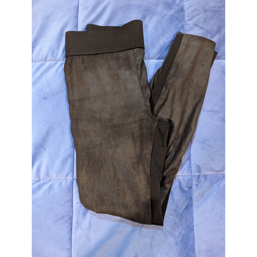 Club‎ Monaco Leggings Women Black Coated Faux Suede Knit Back Skinny - Size 6